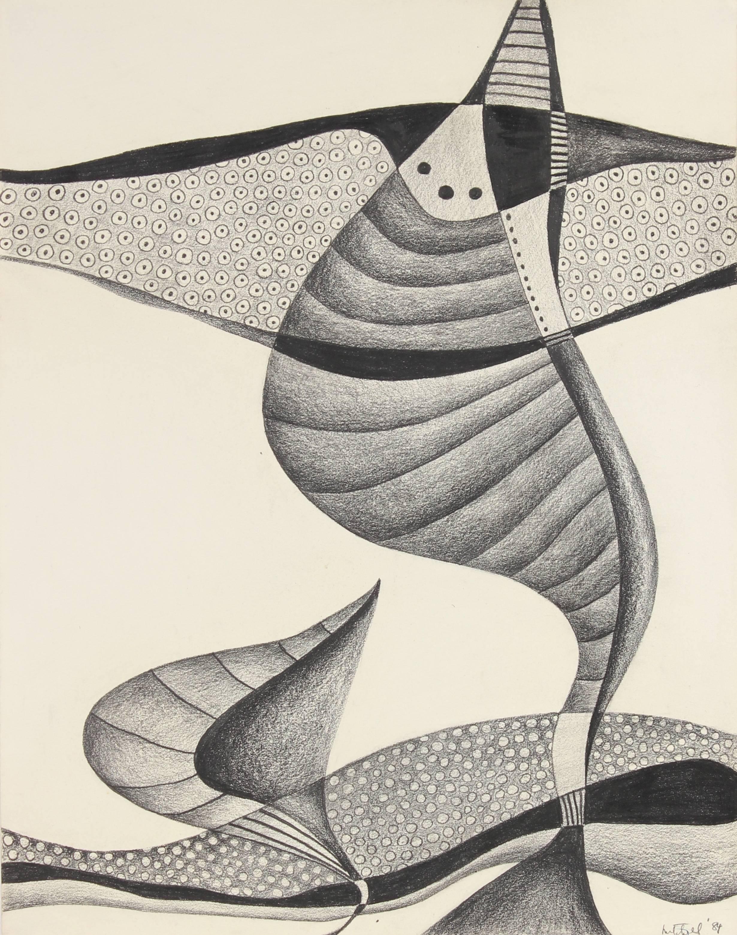 Jane Mitchell Abstract Drawing - Monochromatic Abstract Graphite Drawing, 1984