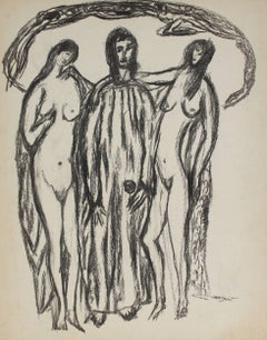 Three Expressionist Figures in Charcoal, Early 20th Century