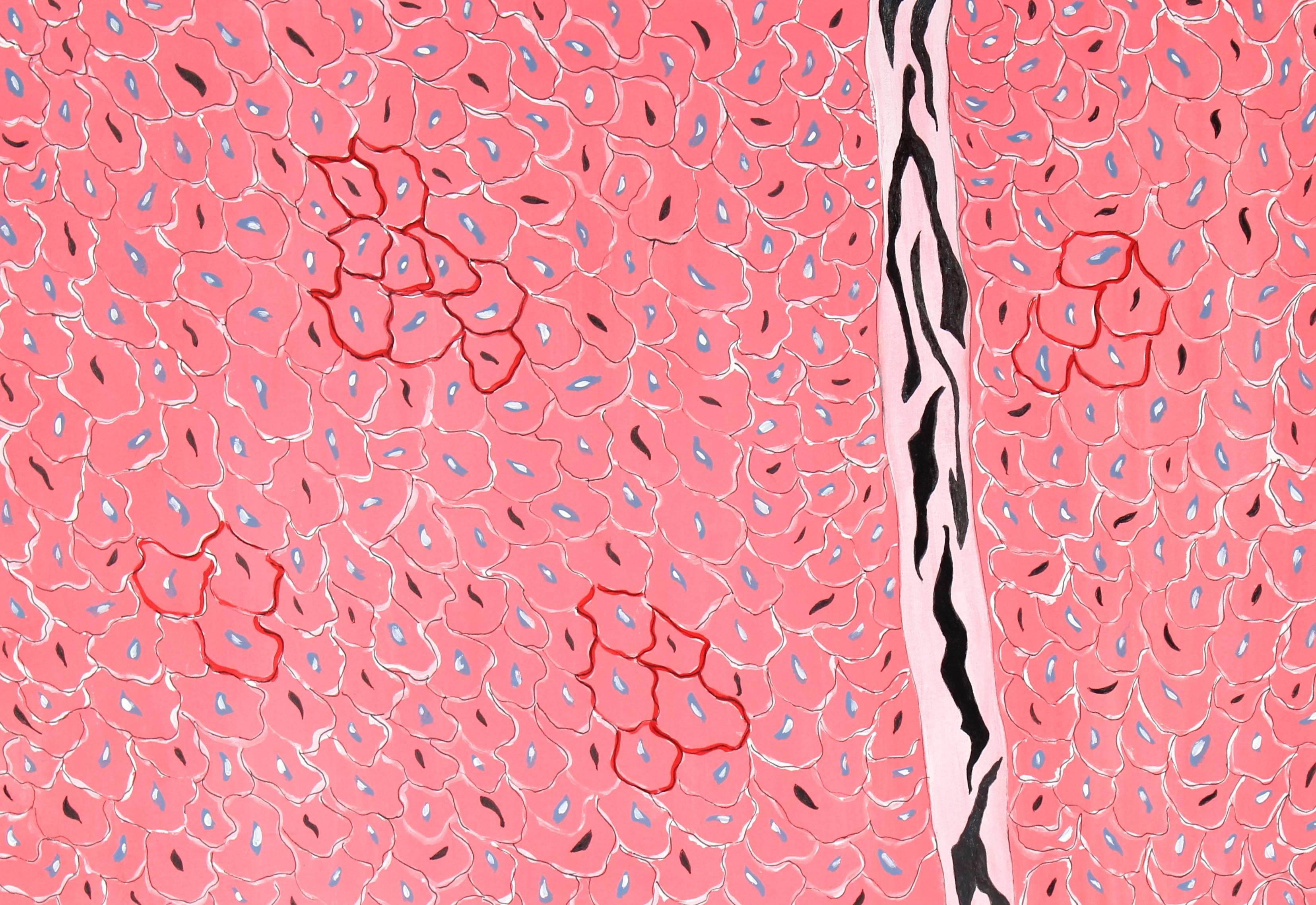 Gwen Stone Abstract Drawing - "Safari VI" Pink Abstract in Acrylic, 2001