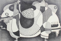 Monochromatic Surrealist Abstract in Graphite, 1976