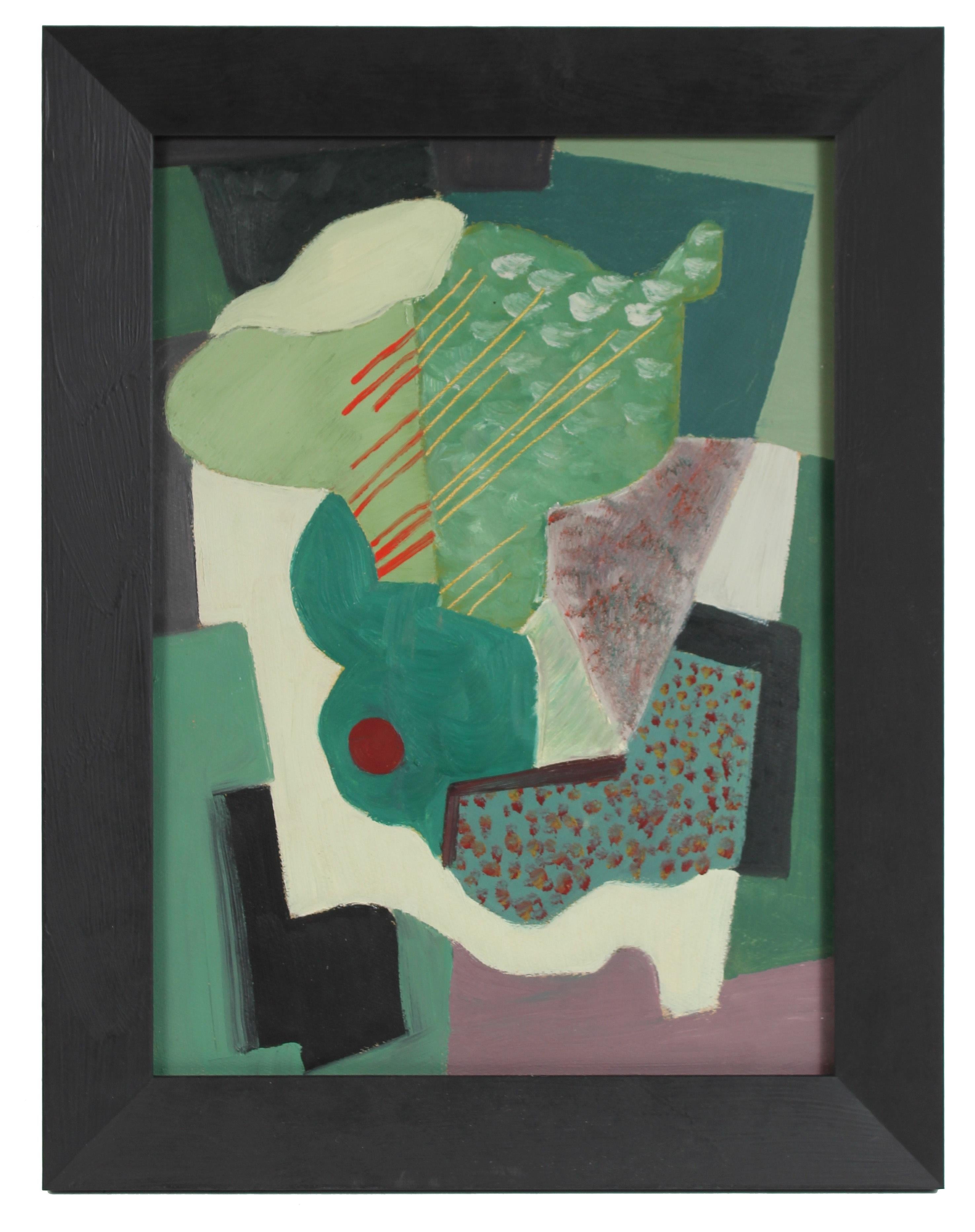 Calvin Anderson Abstract Painting - Mid Century Modern Abstracted Still Life in Green, Oil on Paper, 1943