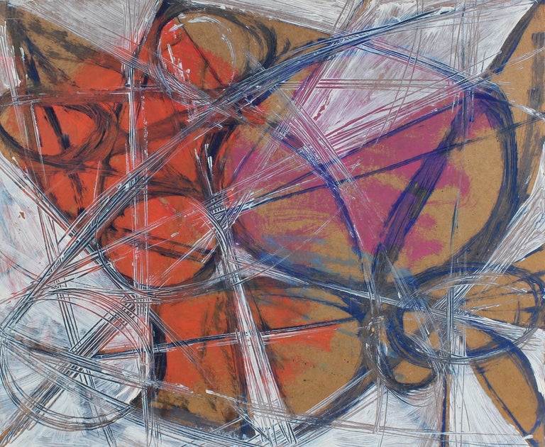 Calvin Anderson Abstract Painting - Modernist Abstract in White and Orange, Oil Painting, Late 1950s