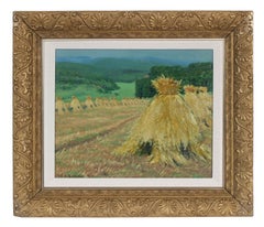 "Oat Harvest" German Impressionist Oil Painting, Circa 1925