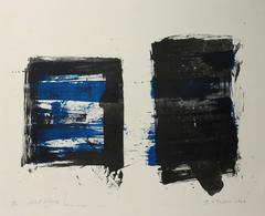 Abstract Expressionist Lithograph in Blue & Black