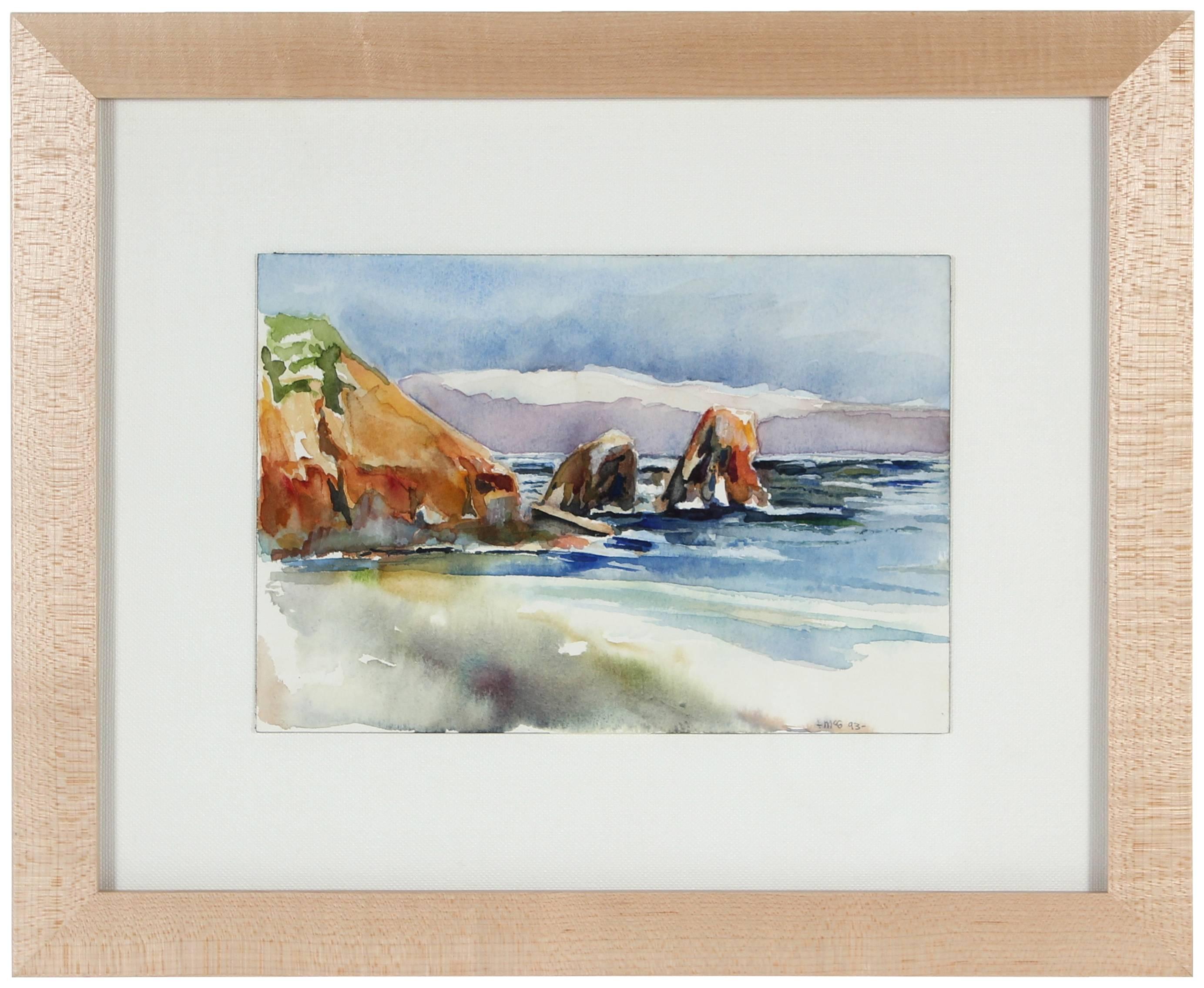 Alysanne McGaffey Landscape Art - Bay Area Seascape Watercolor
