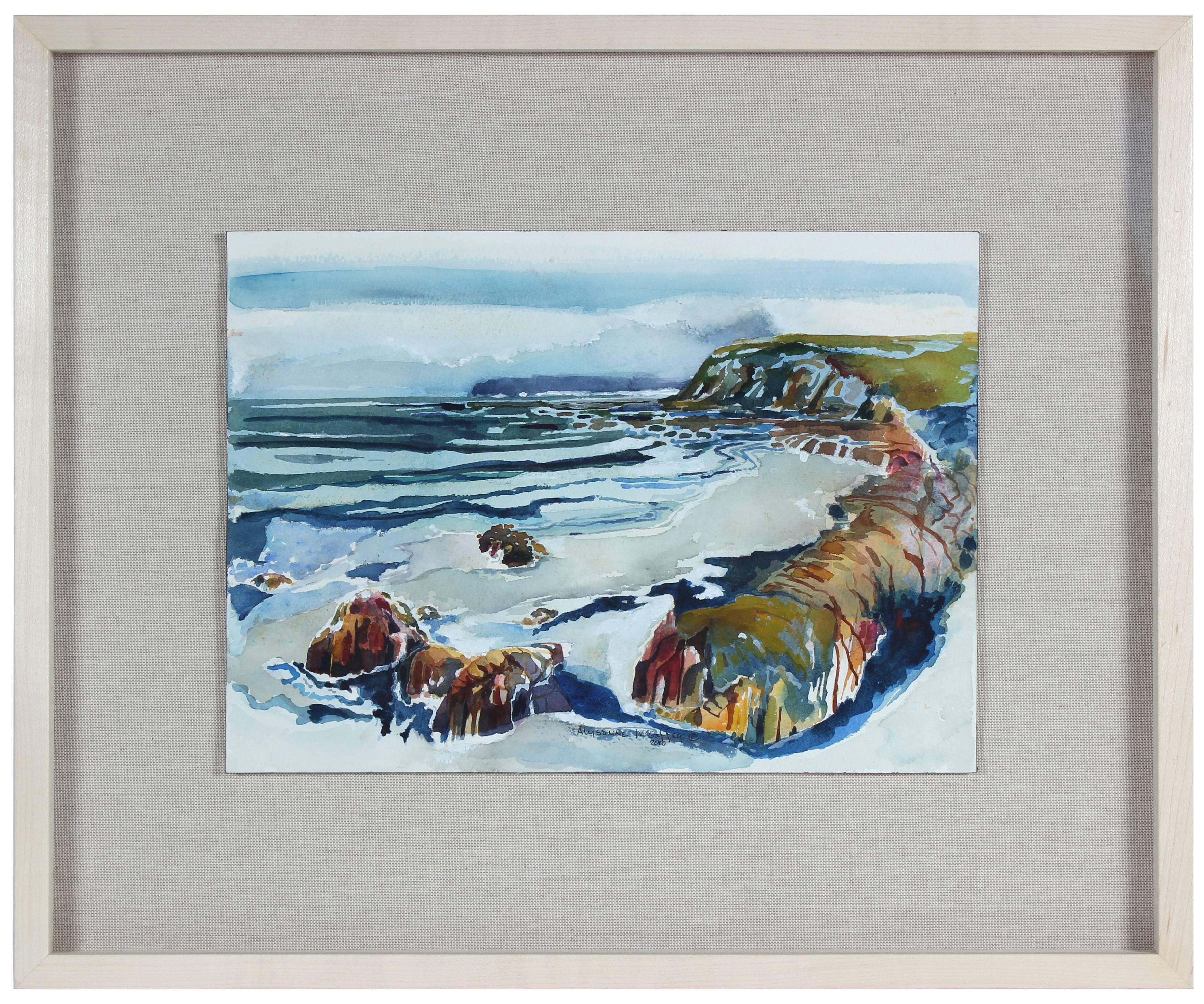 Alysanne McGaffey Landscape Art - Northern California Seascape Watercolor by A. McGaffey
