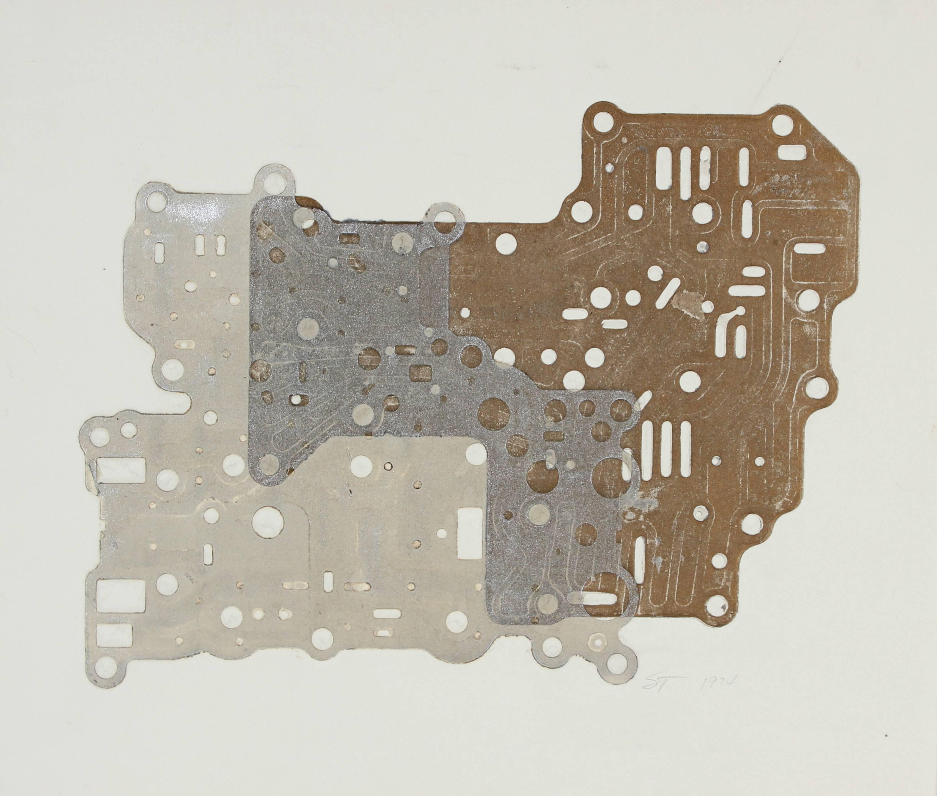 Seymour Tubis Abstract Print - Metallic Circuit Board Collograph Print, 1974