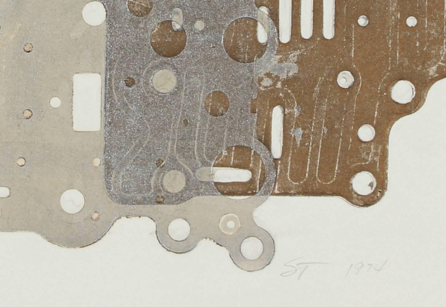 Metallic Circuit Board Collograph Print, 1974 - Gray Abstract Print by Seymour Tubis