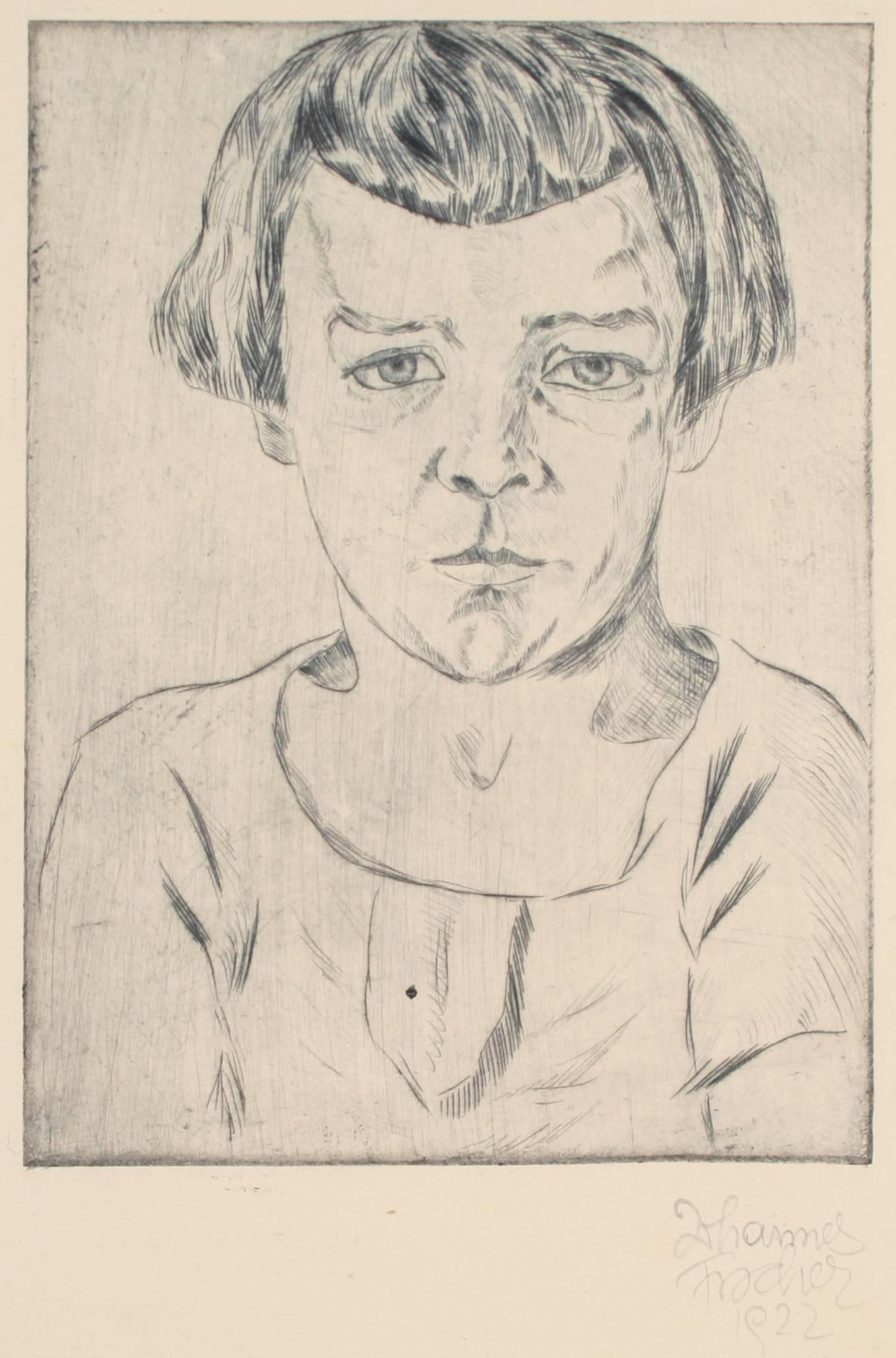Original Vienna Secessionist Etching, Portrait of a , 1922 - Beige Portrait Print by Johannes Fischer