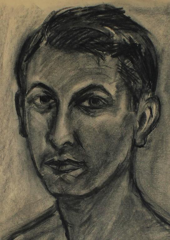 Seymour Tubis Artist Self Portrait in Charcoal, Circa 1950 For Sale