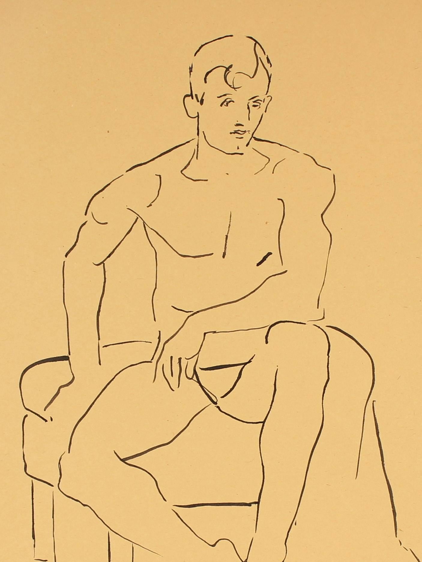 Mid Century Seated Nude Ink Drawing - Art by Helen Sewell Rennie