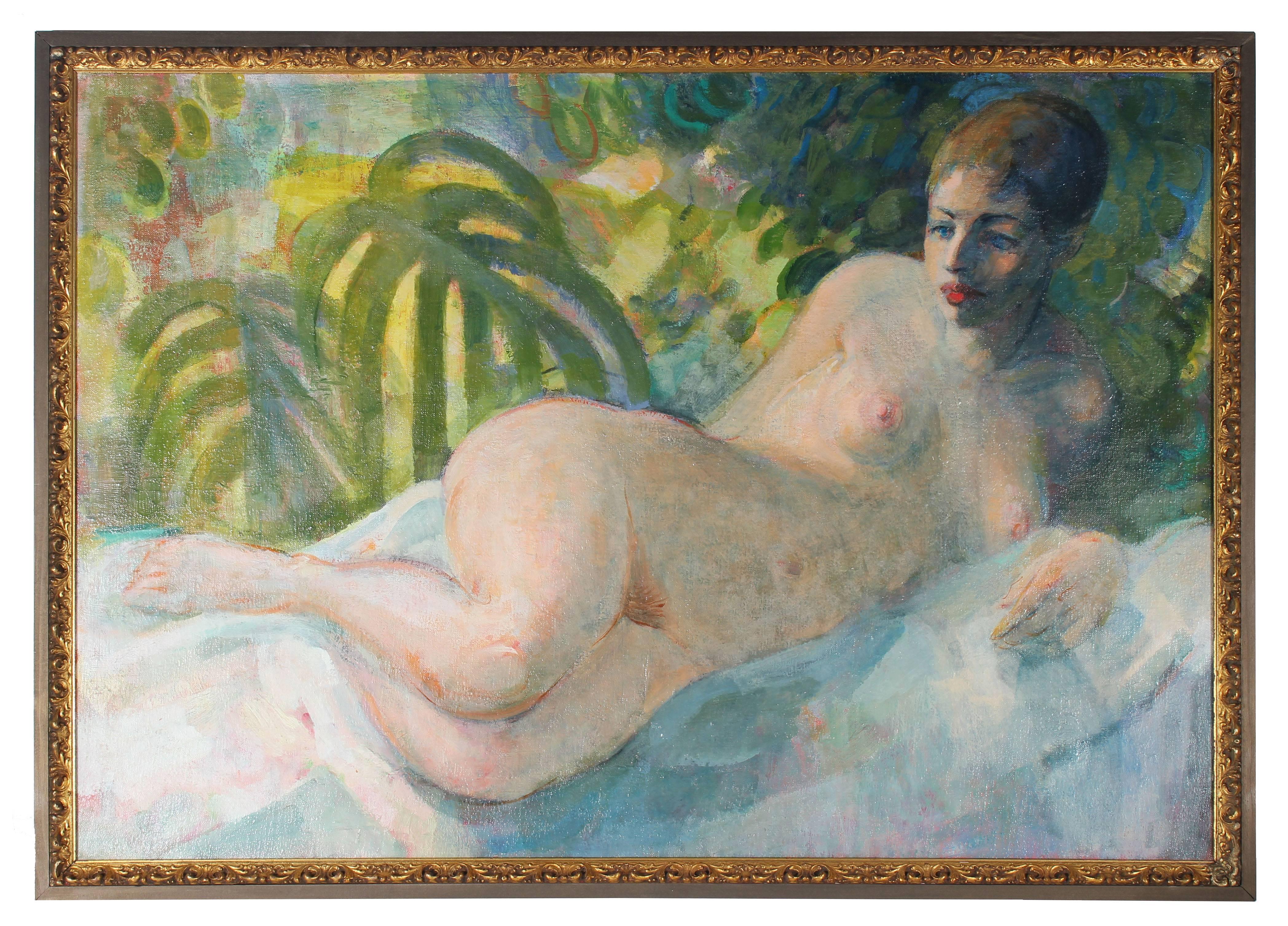 David Landis Nude Painting - Romantic Female Figure with Plants, Oil Painting, Mid 20th Century