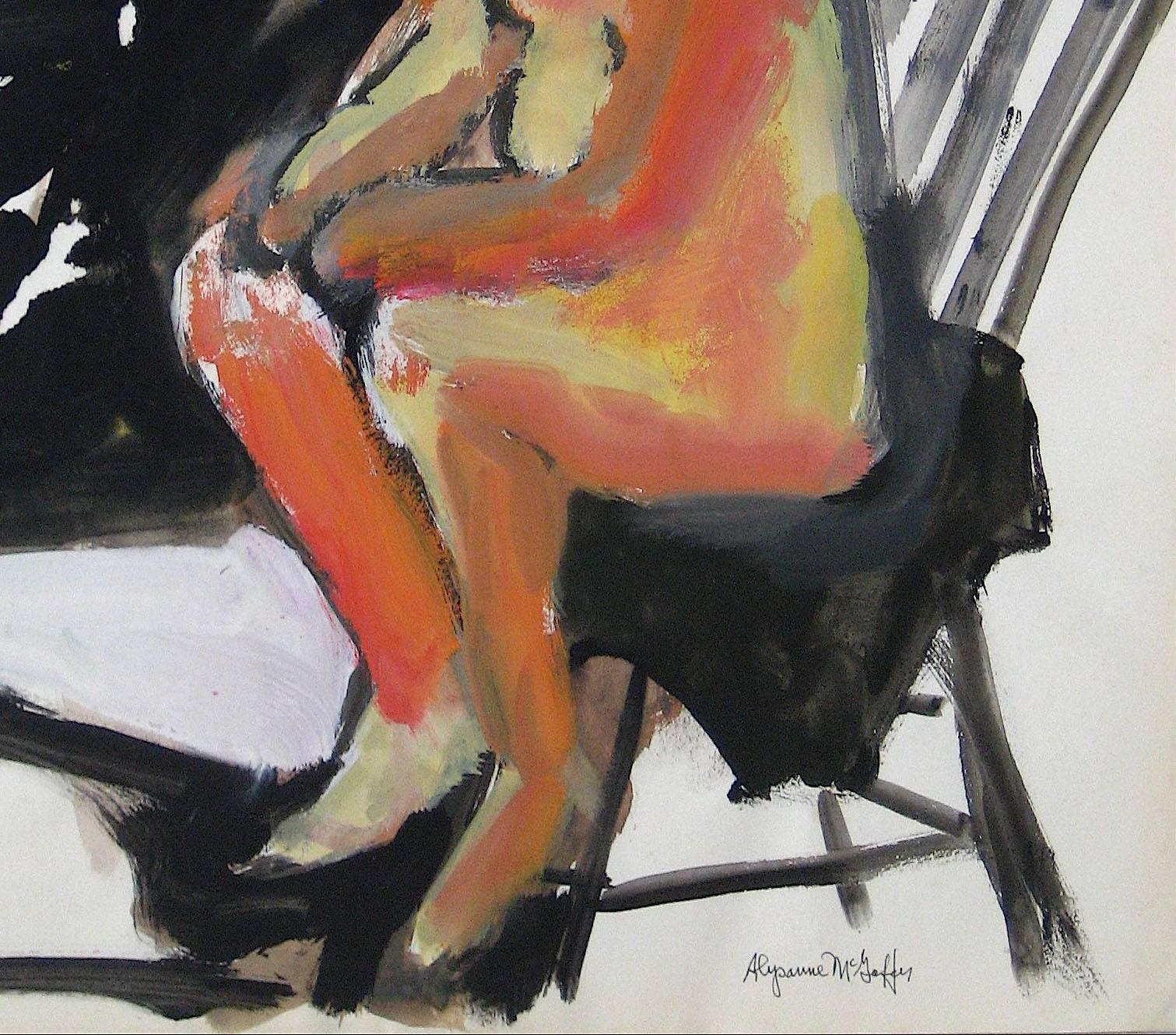Bay Area Figurative Seated Nude in Warm Tones, Circa 1960s - Painting by Alysanne McGaffey
