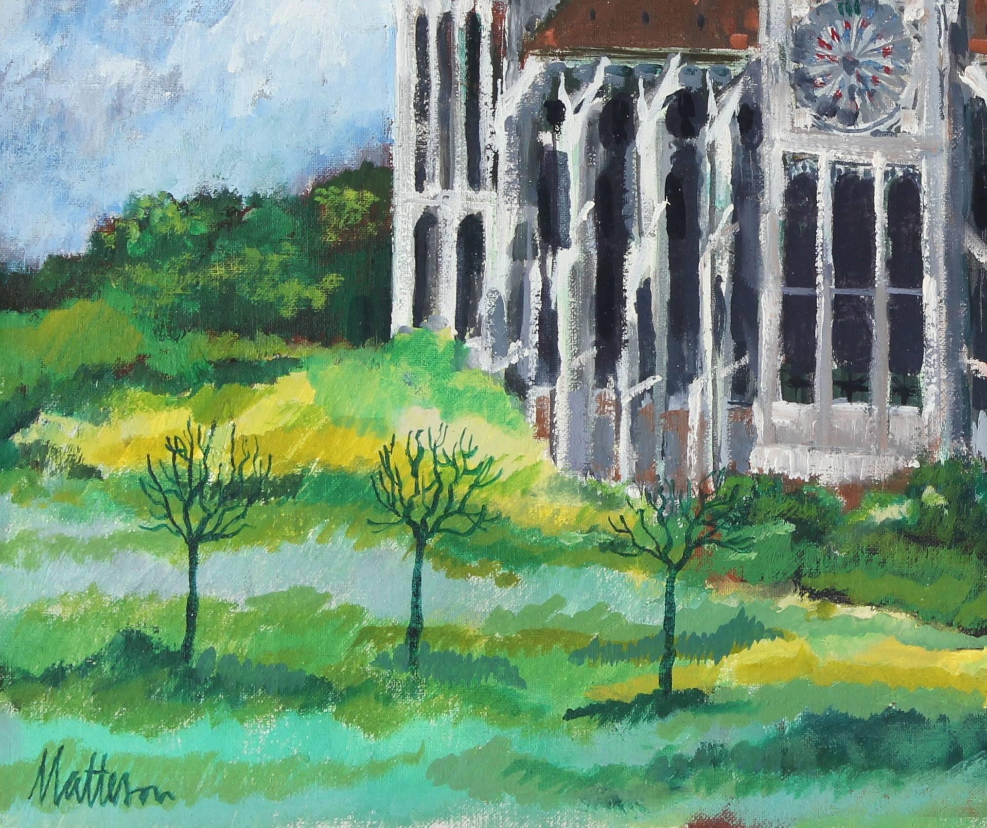 French Countryside Cathedral, Oil on Linen, 1971 - Painting by Rip Matteson