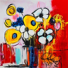FLORAL FIRESTORM 56" x 56" - Un ramo de flores silvestres lleno de color y vitalidad