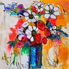 BOUQUET OF RADIANCE 56" x 56" - A colourful, vibrant bouquet of wild flowers