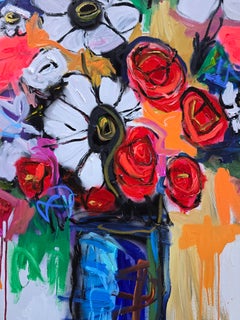 BOUQUET OF RADIANCE 56" x 56" - A colourful, vibrant bouquet of wild flowers