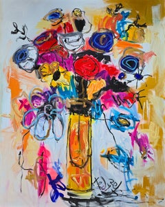 GOLDEN VASE VIBRANCE 60"X 48" - A colourful, vibrant bouquet of wild flowers