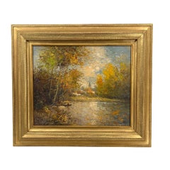Paul Flaubert French Impressionist River Scene With Boats Oil Painting, Framed
