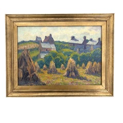 Charles Menneret French Post-Impressionist Haystacks Oil, Original frame