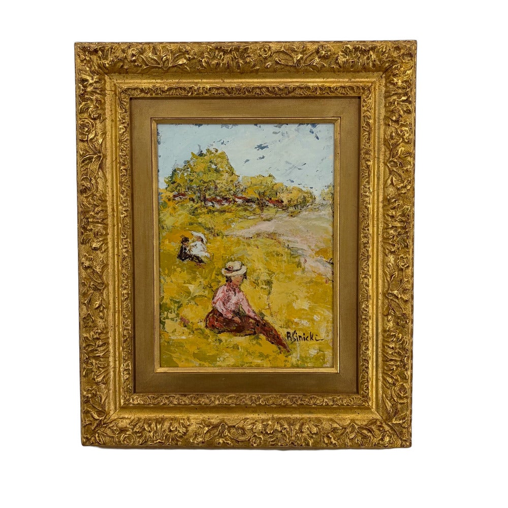 French Post-Impressionist Figurative Painting, Elegant Figures, Original Frame