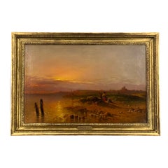 Richard B. David English Victorian Landscape Oil Painting, Original frame