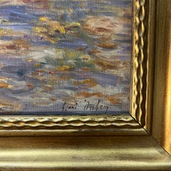 Henri Duhem, peintre impressionniste français. « Péniches », huile sur toile, cadre d'origine