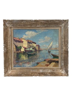 Peinture à l'huile représentant un paysage postimpressionniste français de Constantin Font, avec son cadre d'origine