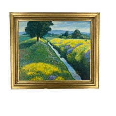 Riccardo Chirici Italian Impressionist Wildflower Stream Landscape Oil Painting