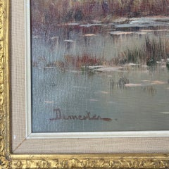 Fisherman at Sunrise, French Impressionist Oil Painting, Signed, 31x25