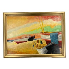 Émile Courtin, französischer Modernist, figurative Malerei, „Greez sur Roc“, Originalrahmen