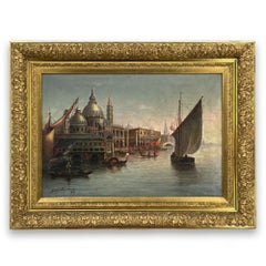 Victorian Venetian Landscape Oil Painting, Signed, 34x26, Framed