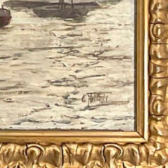 British Thames Marine Painting, Ships on the Thames, Original Frame