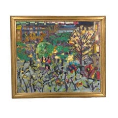 Peinture à l'huile « Figures sur le boulevard de Paris », moderniste français, signée, 36 x 31