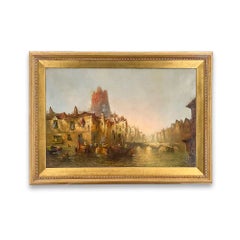 Saint Omer Oil Painting, English Continental Landscape, Signed, 26x20
