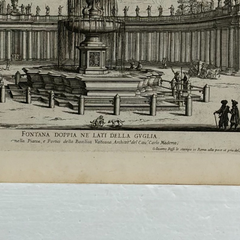 17th Century Italian Fountains of Rome Architectural Etching, circa 1691
