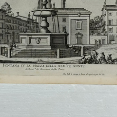 17th Century Italian Fountains of Rome Architectural Etching, circa 1691