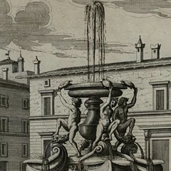 17th Century Italian Fountains of Rome Architectural Etching, circa 1691
