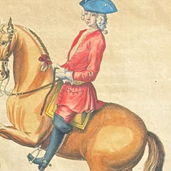 1751 Hand-Colored English Equestrian Engraving, 1st Duke of Newcastle