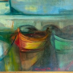 Peinture à l'huile de 1976 de l'École de Paris, postimpressionniste, représentant la Côte d'Azur, 33,5"