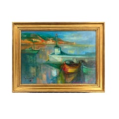 Peinture à l'huile de 1976 de l'École de Paris, postimpressionniste, représentant la Côte d'Azur, 33,5"
