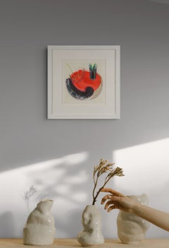 "Ghost I (Red)" British St Ives Abstract Hand-Coloured Etching and Aquatint