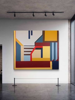Cuadro, pintura abstracta sobre lienzo, vintage, en buen estado, diseño colorido