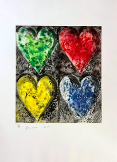 Four Hearts, Watercolor in Galilee Etching Printer's Proof by Jim Dine