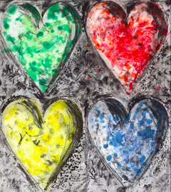 Four Hearts, Watercolor in Galilee Etching Printer's Proof by Jim Dine