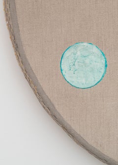 Washed Linen With Aqua and Black Circle Painting on Canvas By Otis Jones