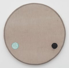 Washed Linen With Aqua and Black Circle Painting on Canvas By Otis Jones
