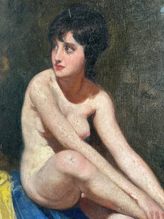 Large Seated Nude on Blue and Yellow Drapery - Mária Szánthó (1897- 1998)