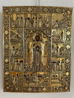 Icon of St. Abraham of Galich with Scenes from His Life, in Gilded Silver Riza.