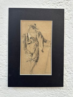 17th-Century Flemish School Drawing, "Young Man with a Sword and Cloak"